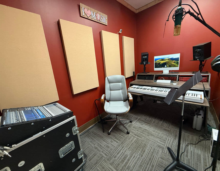 The recording studio control room